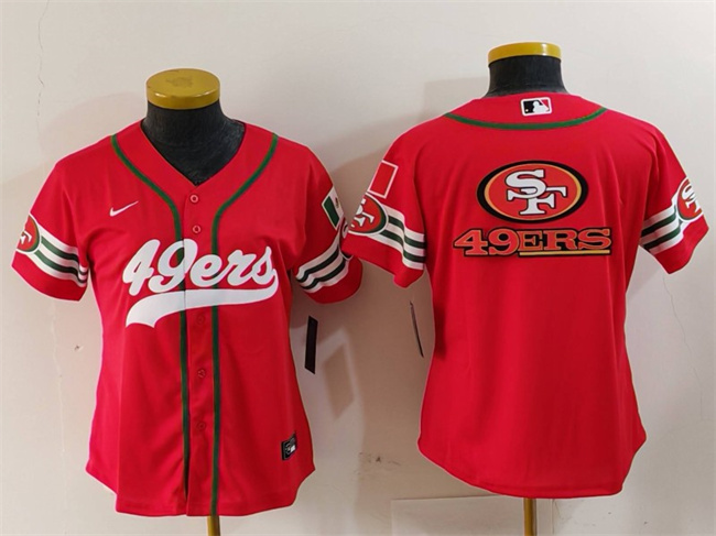 Women's San Francisco 49ers Team Big Logo Red Mexico With Patch Cool Base Stitched Baseball Jersey(Run Small) Women's San Francisco 49ers Team Big Logo Red Mexico With Patch Cool Base Stitched Baseball Jersey(Run Small)